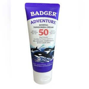 Badger Adventure Mineral Sunscreen Cream SPF 50 Organic Clear Zinc Unscented 2.9